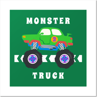 Vector illustration of monster truck with cartoon style. Posters and Art